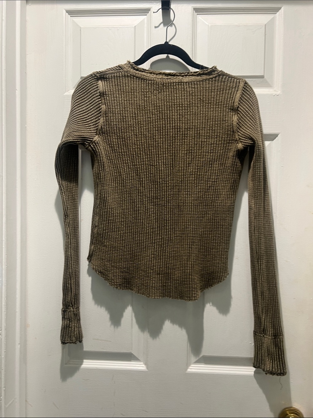 Free People Olive Ribbed Henley Long Sleeve Top - Picture 6 of 9